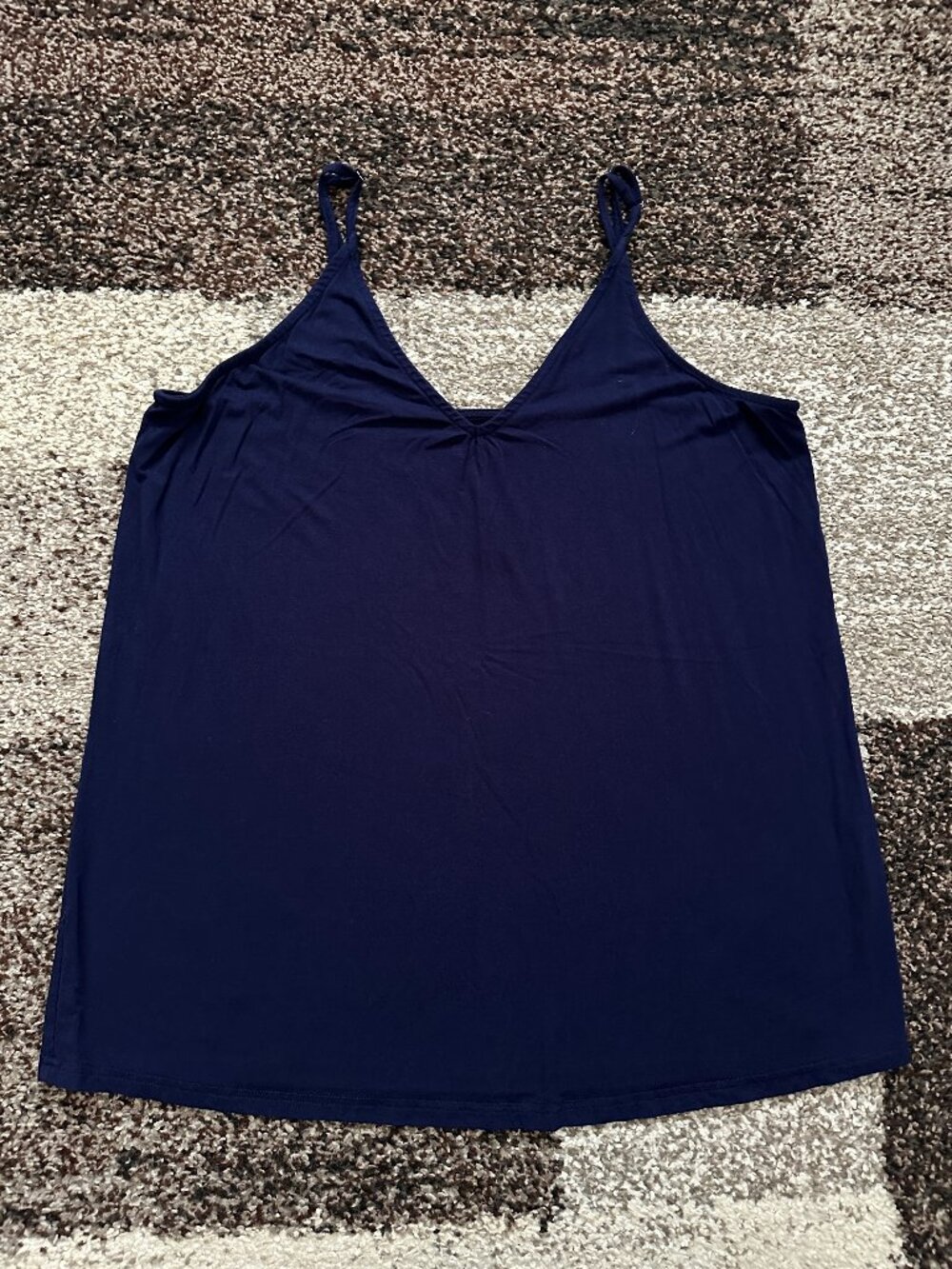 LOLONG (XL) Navy Blue V-Neck Spaghetti Strap Loose Swing Tank Top Adjustable